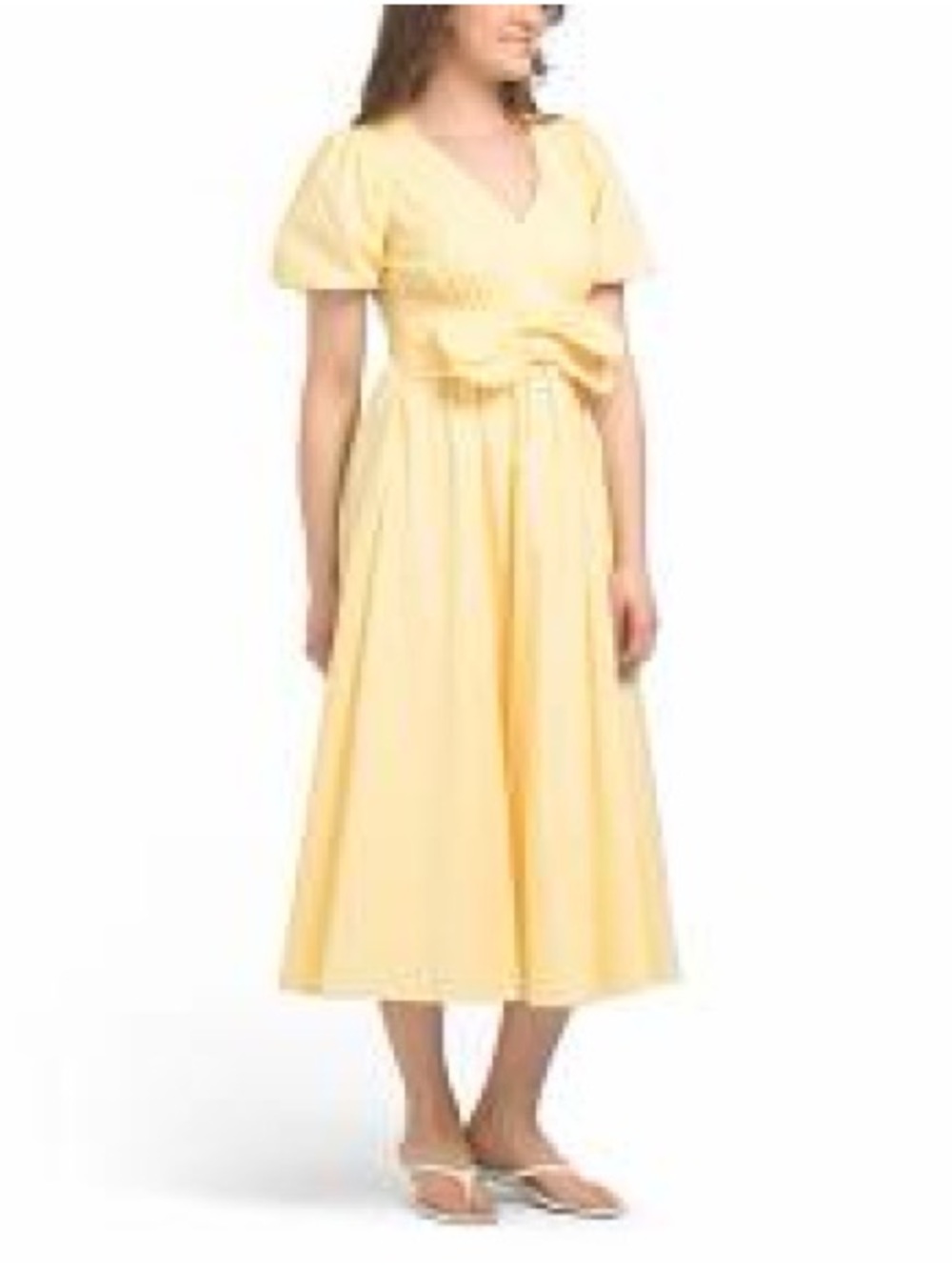 Moon River Soft Yellow V‑Neck Midi Dress with Front Bow